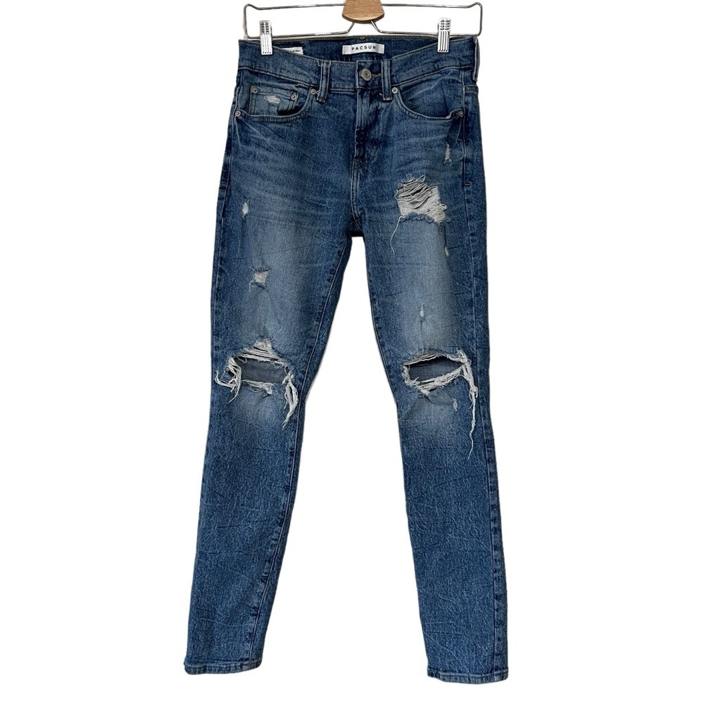 Pacsun Stacked Skinny Blue Jeans Ripped Mens Size 28